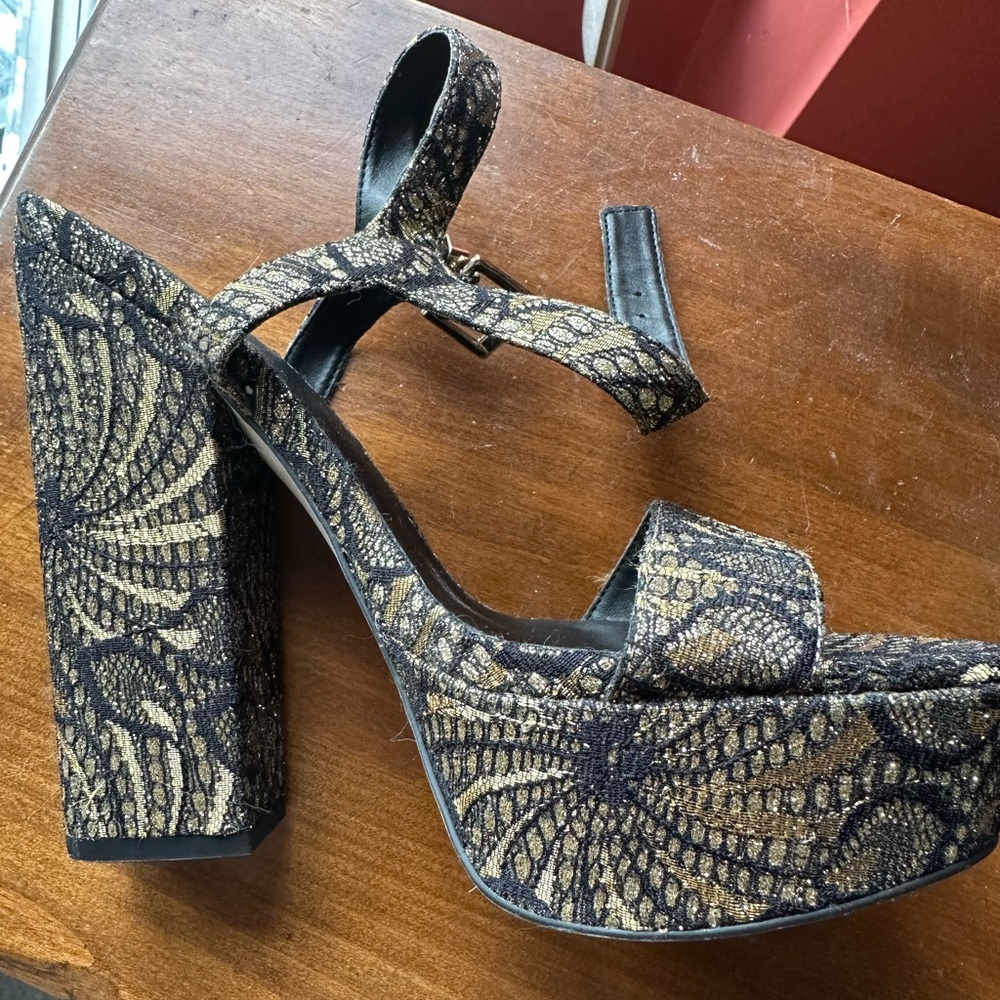 ASOS gold lace heeled platform heel sandals BNWOT - Picture 3 of 11